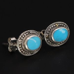 Turquoise Marcasite Sterling Silver Post Stud Earrings